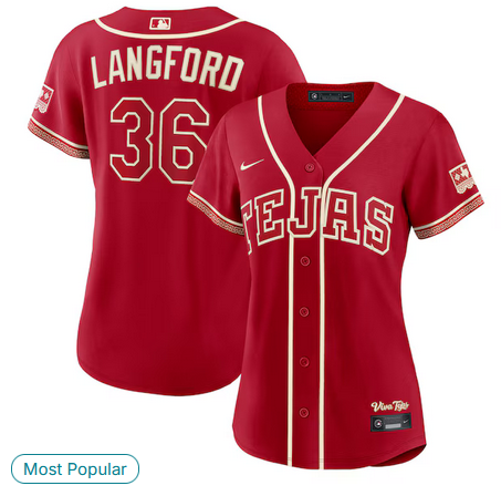 women Texas Rangers #36 Langford red Nike 2026 MLB City Connect Jersey